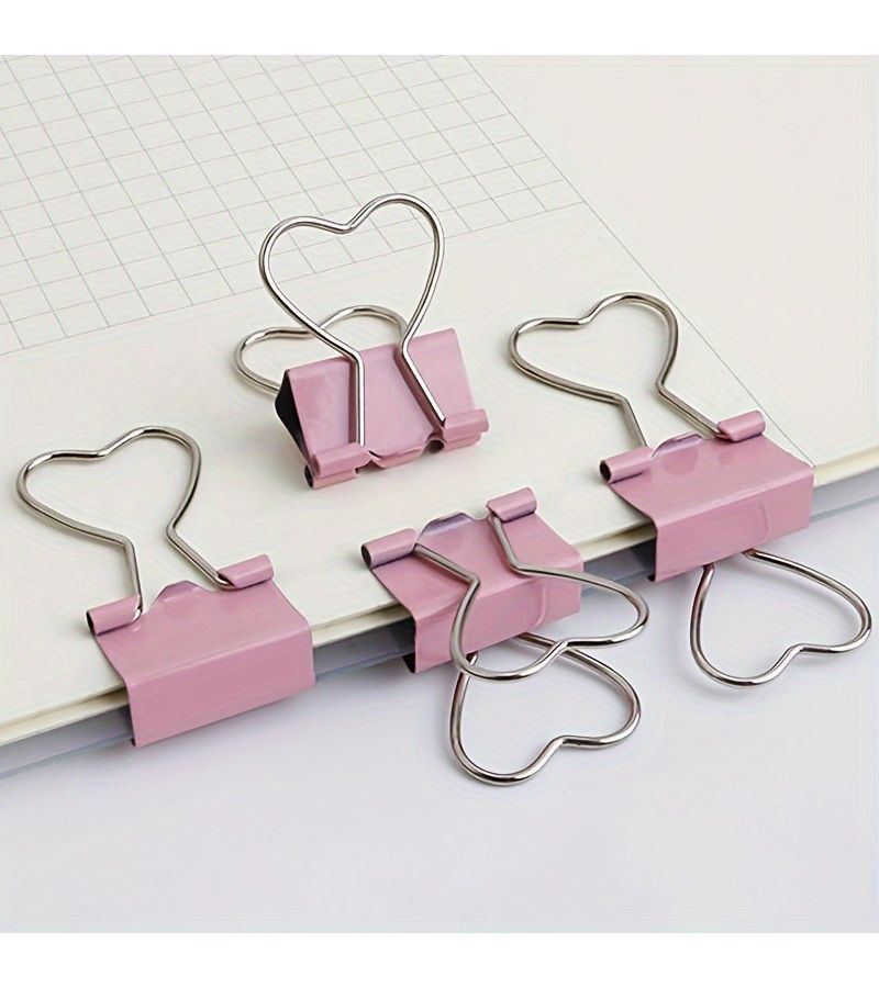 5 Pink Heart Shaped Binder Clips for Organizing Files Photos School Office - Image 1