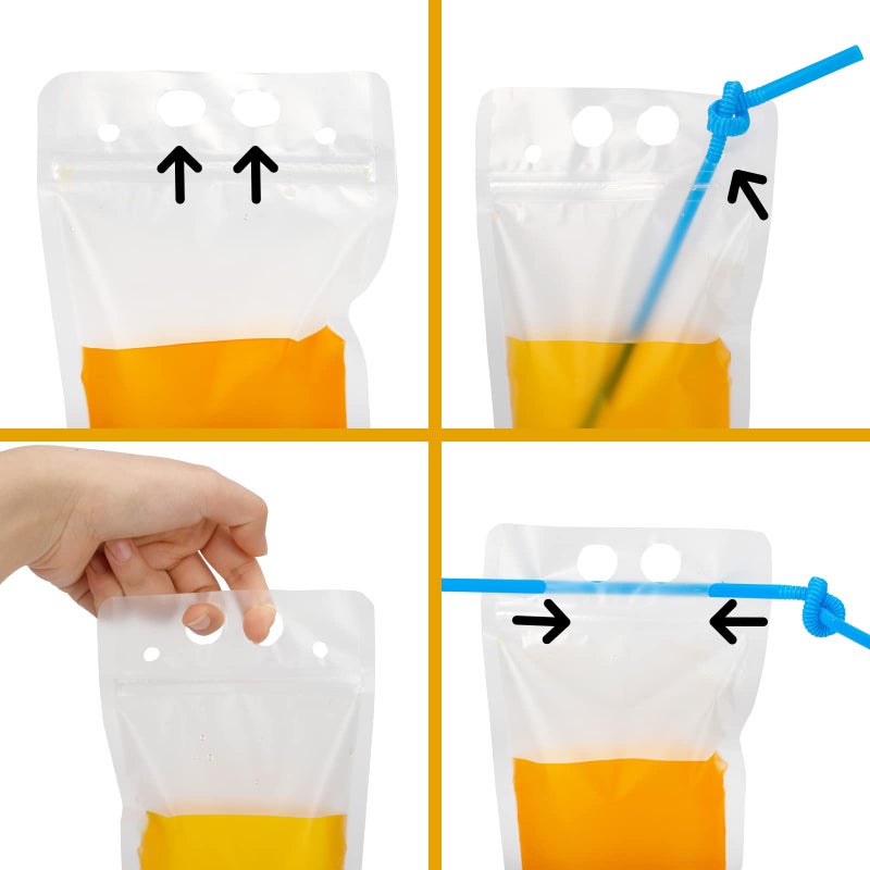 Tomnk 200PCS Drink Pouches for Adults with Straws  Heavy Duty Hand-held Translucent Reclosable Plastic Smoothie Drink Pouches with 200 Straws - Image 4