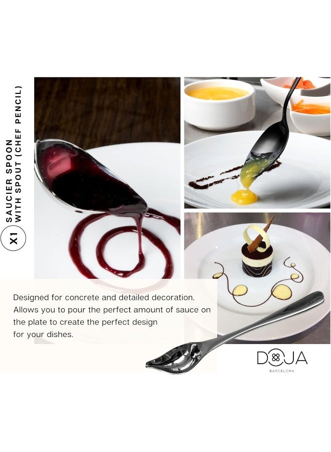 DOJA Barcelona | Chef Plating tools culinary set | BLACK | 7 Professional cooking Utensils | 3 kitchen tweezers Drawing Pencil Spoon Fish tongs Spatula Slotted spoon | Modernist cuisine food art  - Image 4