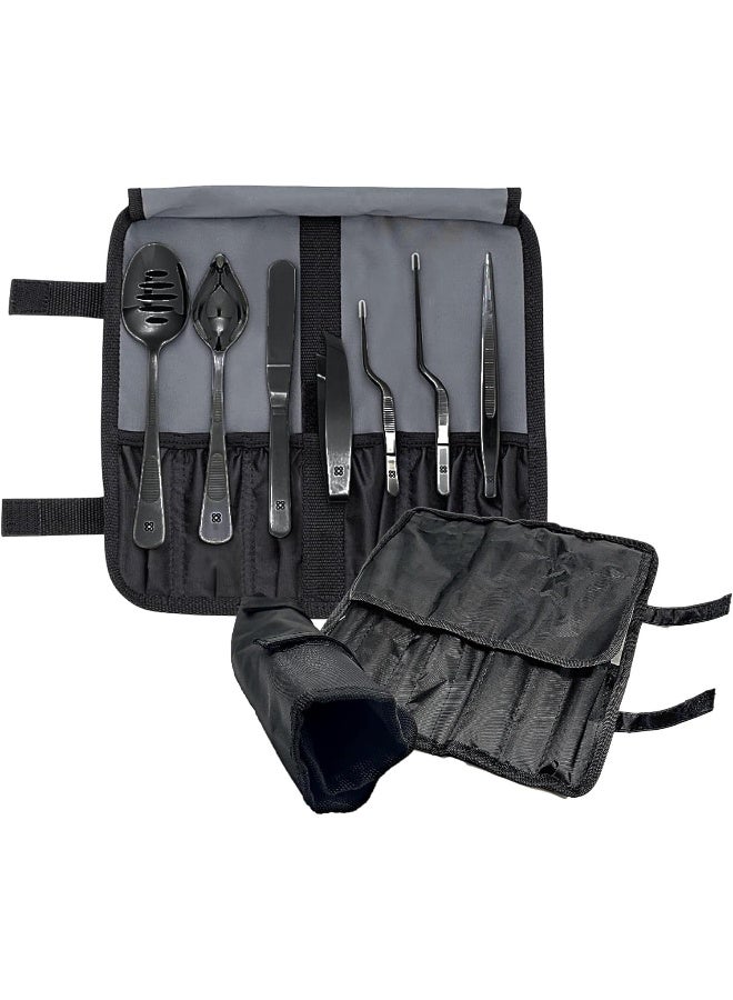 DOJA Barcelona | Chef Plating tools culinary set | BLACK | 7 Professional cooking Utensils | 3 kitchen tweezers Drawing Pencil Spoon Fish tongs Spatula Slotted spoon | Modernist cuisine food art  - Image 2