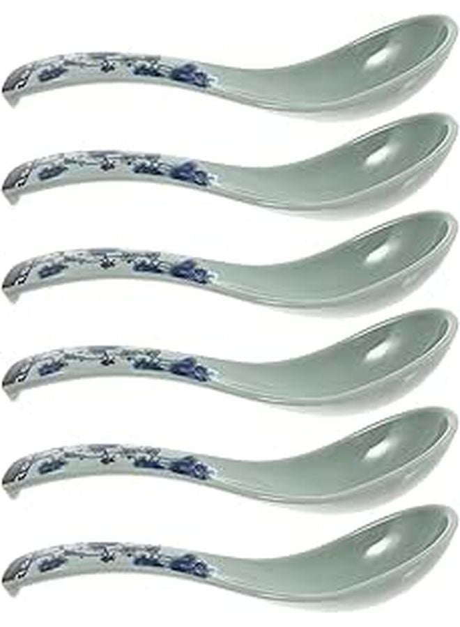 6Pcs Blue Floral Porcelain Soup Spoons Ceramic Stirring Spoons for Home and Restaurant Tableware Set - Image 1