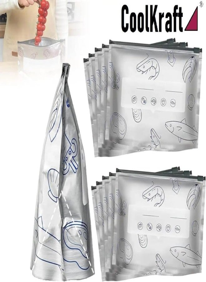 CoolKraft Reusable Aluminum Foil Zipper Seal Storage Bags, Leak-Proof Food Storage. Refrigerator ready for all kinds of food items. Total Qty-(20) - Image 2