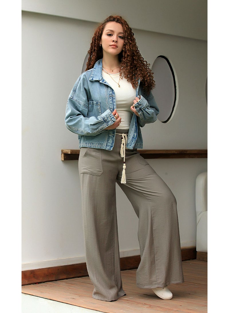 Ship Master Women's Wide-Leg Pants with Drawstring Waist and Front Pockets – Stylish & Comfortable (Pants Only)  - Image 3