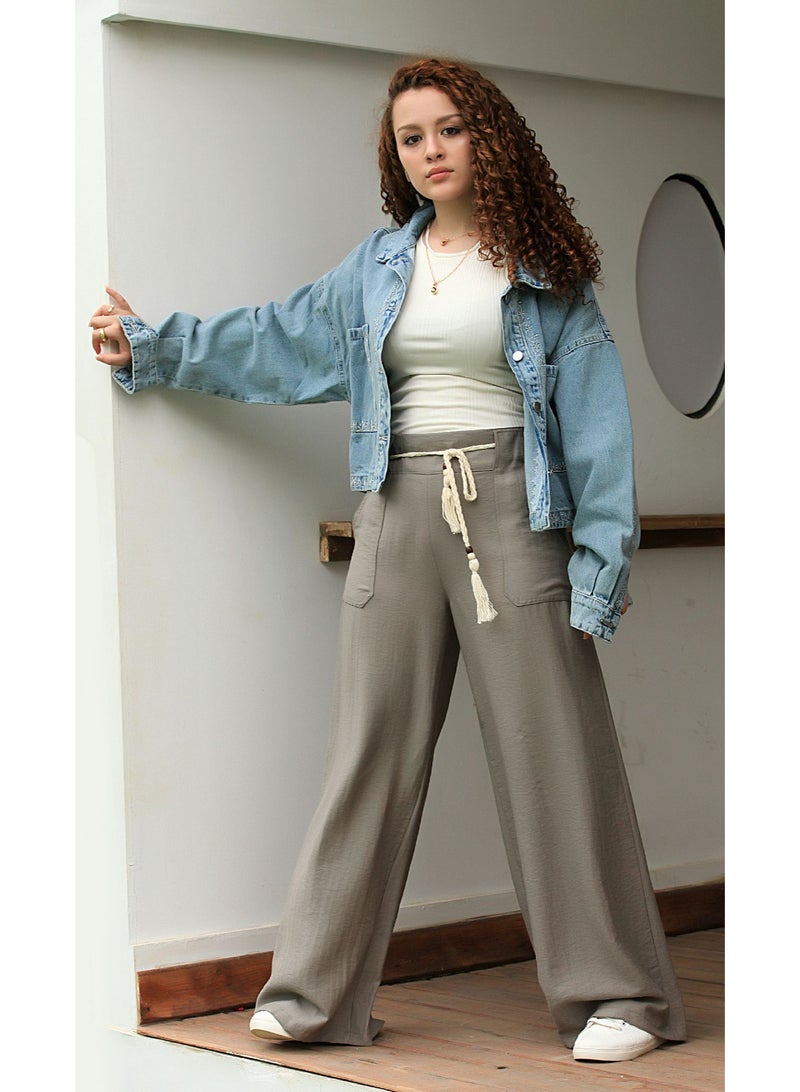 Ship Master Women's Wide-Leg Pants with Drawstring Waist and Front Pockets – Stylish & Comfortable (Pants Only)  - Image 1