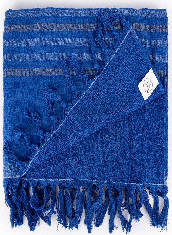 Bersuse 100% Cotton Tripolis Terry Peshtemal Turkish Towel Bath Towel Beach Towel Lighweight Quickdry Absorbent - 35x67 Inches, Navy - Image 4