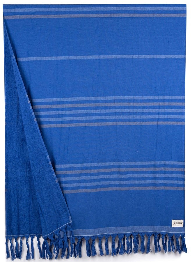 Bersuse 100% Cotton Tripolis Terry Peshtemal Turkish Towel Bath Towel Beach Towel Lighweight Quickdry Absorbent - 35x67 Inches, Navy - Image 1