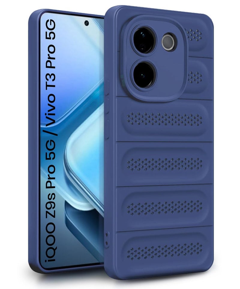 WOW IMAGINE Ultimate Silicone Back Cover Case for iQOO Z9s Pro 5G | Vivo T3 Pro 5G | Heat Dissipation Thin Soft TPU | 360° Camera Protection | Breathable Cooling Holes – Deep Blue - Image 1