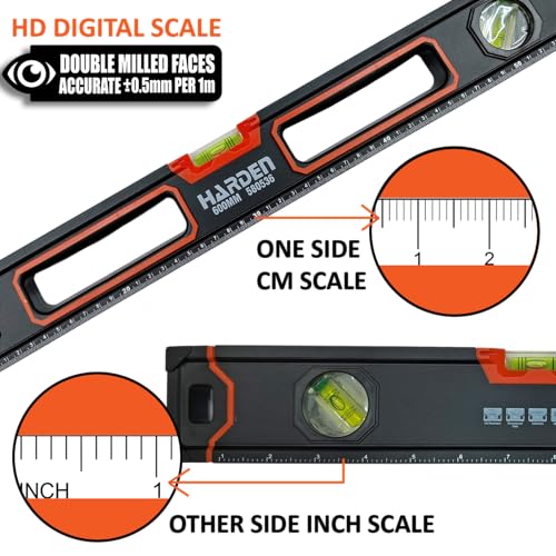 Harden 600mm Spirit Level with Magnetic Base, Heavy Duty Aluminium Frame Body, Rubber Handle - 580536 - Image 5