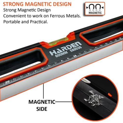 Harden 600mm Spirit Level with Magnetic Base, Heavy Duty Aluminium Frame Body, Rubber Handle - 580536 - Image 4