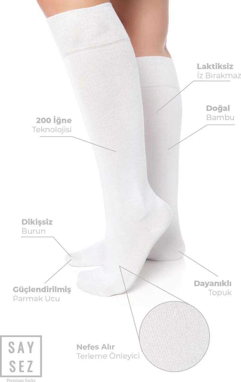 سايسيز Bamboo Women's Knee Length Premium Plain White Color Soft Long Seamless Socks / Socks That Do Not Show Skin