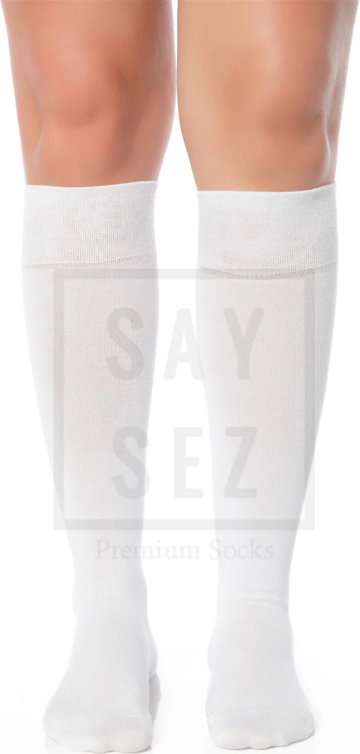 سايسيز Bamboo Women's Knee Length Premium Plain White Color Soft Long Seamless Socks / Socks That Do Not Show Skin