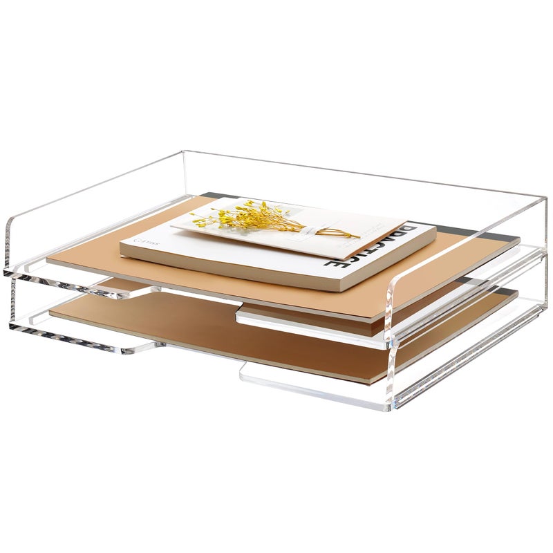 2 Pack Stackable Paper Letter Tray Enlarged A4 File Desk Organizer Acrylic Desk Organizers and Accessories Sorter Tray Clear Workspace Office Supplies Organizers 1378inx925inx362in