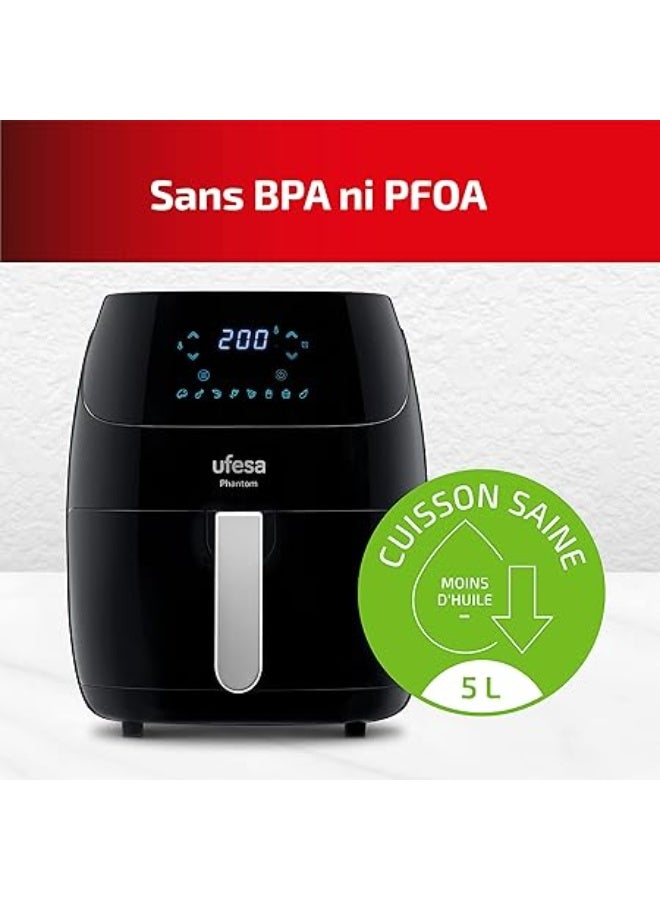 أوفيسا Ufesa AF5000 Phantom Air Fryer Oil-Free with WiFi, 5 Litre, Digital Touch Control, 8 Programs, 1500 W, App with Note Book, Adjustable Temperature and Time, Tank and Tray - Image 2