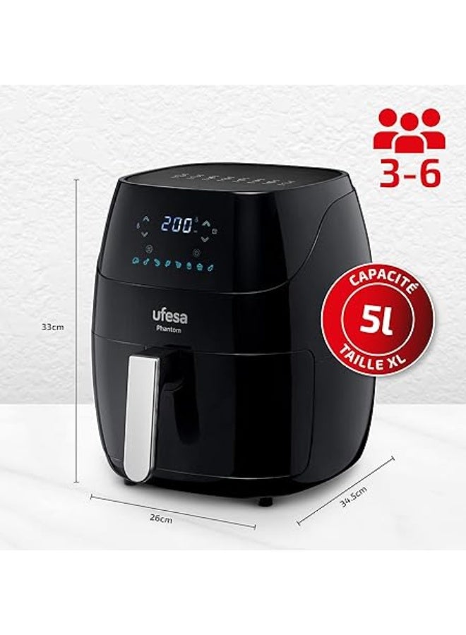 أوفيسا Ufesa AF5000 Phantom Air Fryer Oil-Free with WiFi, 5 Litre, Digital Touch Control, 8 Programs, 1500 W, App with Note Book, Adjustable Temperature and Time, Tank and Tray - Image 3