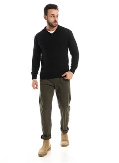 Andora Knitted Black V-Neck Slip On Pullover  - Image 1