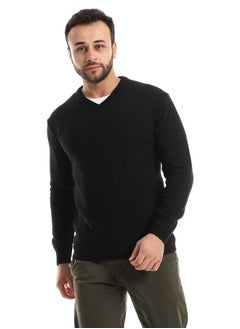 Andora Knitted Black V-Neck Slip On Pullover  - Image 2