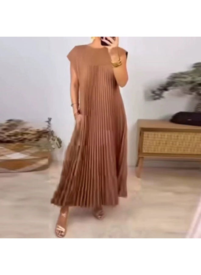 general 2025 - 2026 Women's Round-neck Sleeveless Pleated Long Dress - Image 1