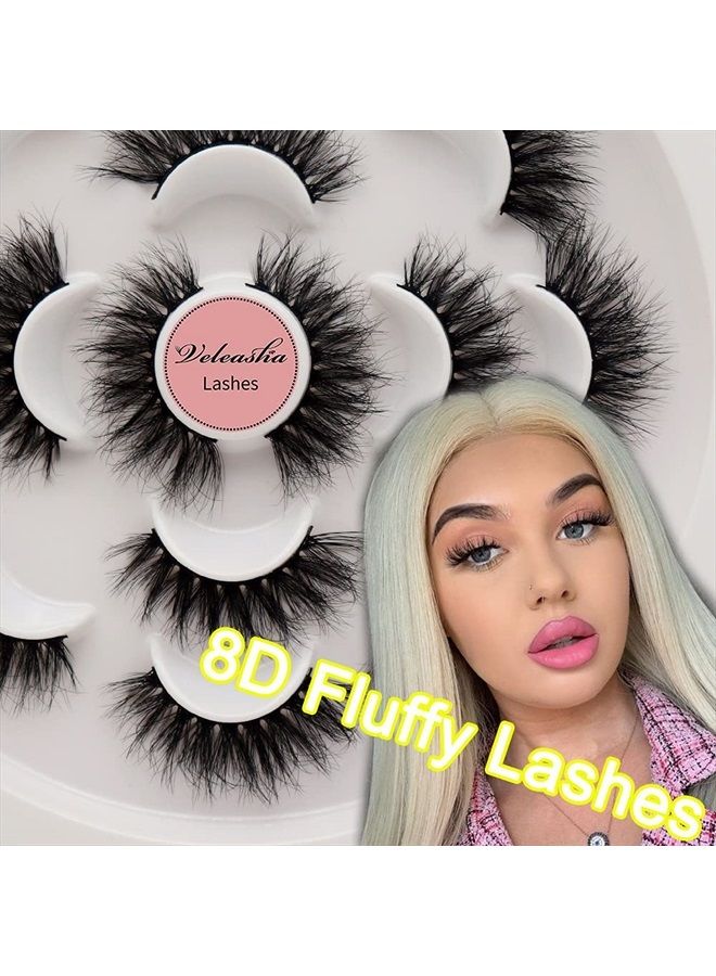 Veleasha Lashes Pack 7 Pairs Mink Lashes Look 20mm Fluffy False Eyelashes Wispy Volume 8D Eye Lashes Vegan Fake Eyelashes | Cat Eye - Image 2