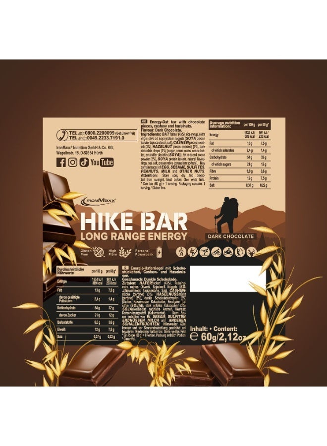 IronMaxx Hike Bar 60g DARK CHOCOLATE, pack of 12 | Fast and long-lasting energy - Image 2