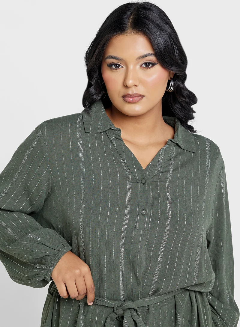 Only Carmakoma Striped Olive Dress