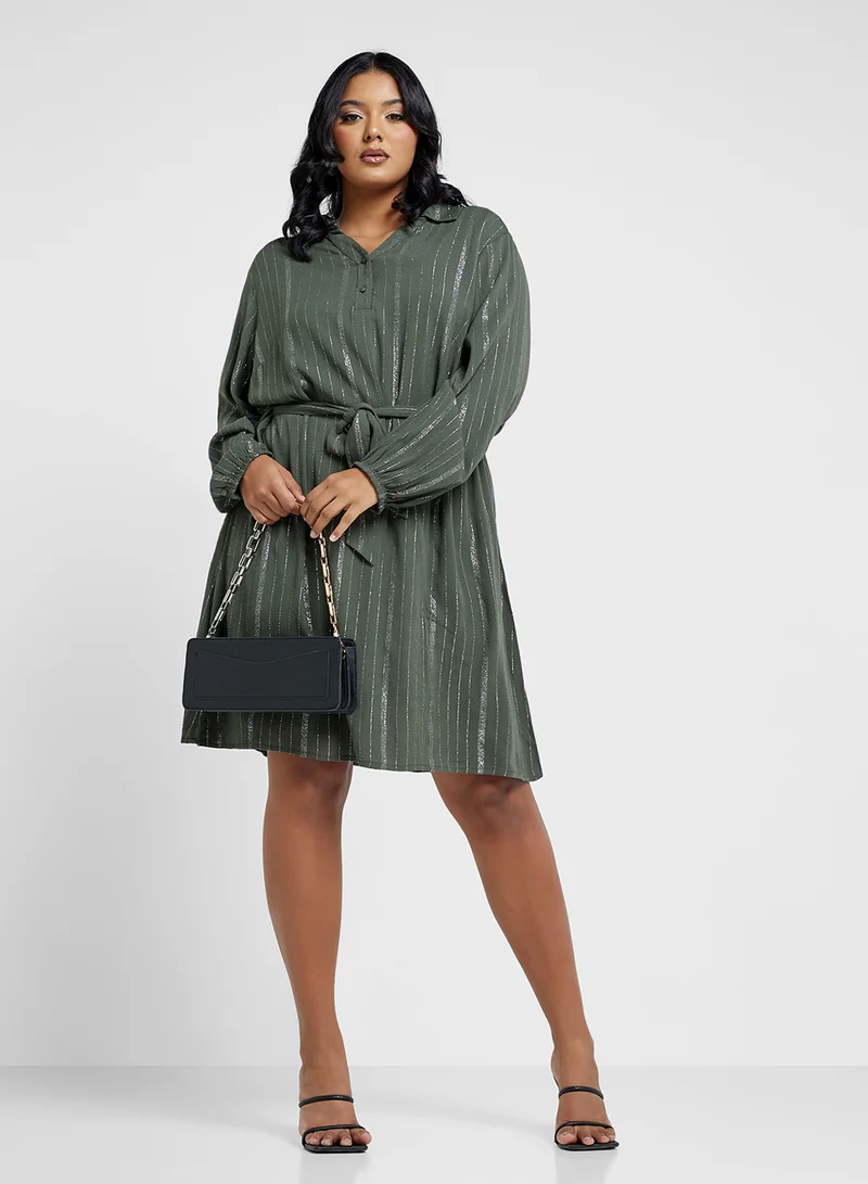 Only Carmakoma Striped Olive Dress