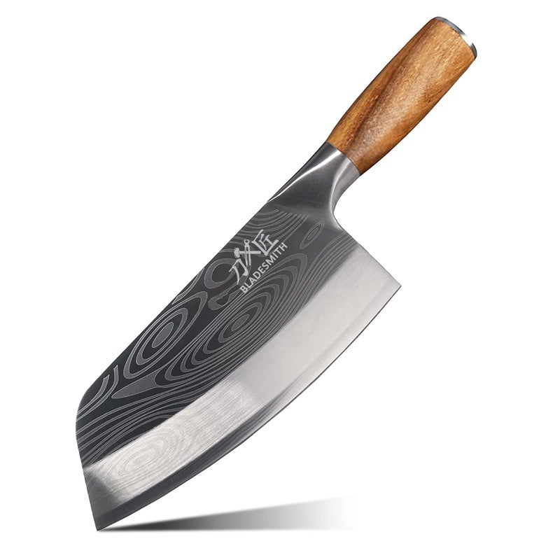 Cleaver Knife Chinese Chefs slicing Knife Razor sharp HC German Stainless Steel blade with lasered damascus pattern pearwood Handle Kitchen Gift