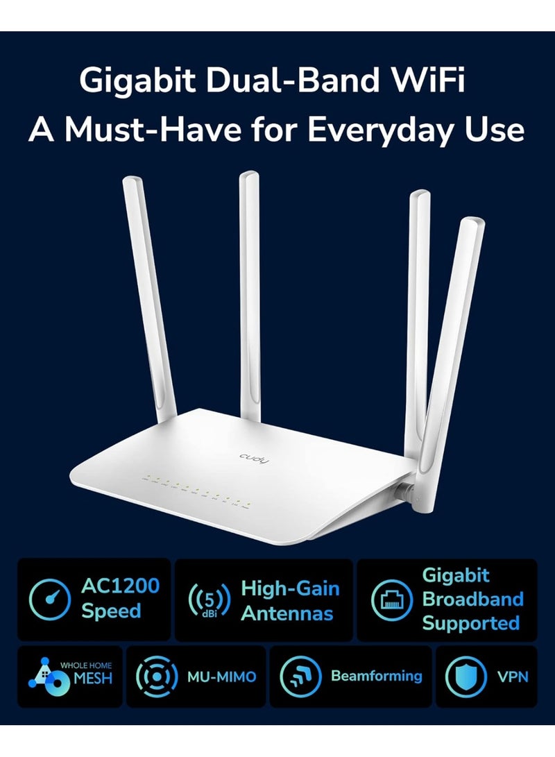 Cudy AC1200 Gigabit WiFi Router(WR1300), Dual Band MU-MIMO Wireless Internet Router, 4 x Antennas, VPN, Guest WiFi and AP Mode, Long Range Coverage - Image 2