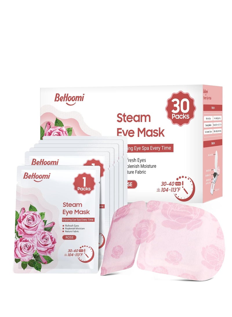 BeHoomi 30Packs Steam Eye Mask, Heated Eye Mask Warm Compress for Eyes, Self Heating Disposable Eye Masks for Home Sleep, Spa, Travel Essentials & Relaxation Gifts, Stocking Stuffers (Rose)  - Image 1