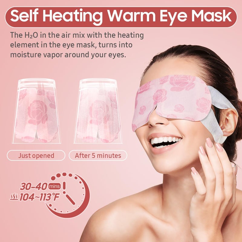 BeHoomi 30Packs Steam Eye Mask, Heated Eye Mask Warm Compress for Eyes, Self Heating Disposable Steam Mask for Home Sleep, Spa, Travel Essentials & Relaxation Gifts, Stocking Stuffers (Rose) - Image 5