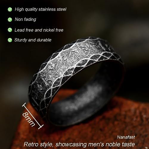 Nanafast Viking Rings for Men, Women Silver/Black/Vintage Stainless Steel Norse Rings for men, Runes Viking Ring Bands for Men-8MMretroblack-9 - Image 2