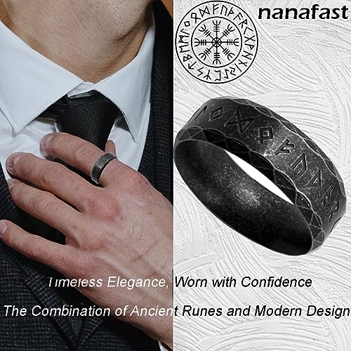 Nanafast Viking Rings for Men, Women Silver/Black/Vintage Stainless Steel Norse Rings for men, Runes Viking Ring Bands for Men-8MMretroblack-9 - Image 3