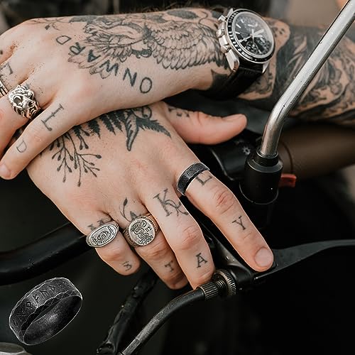 Nanafast Viking Rings for Men, Women Silver/Black/Vintage Stainless Steel Norse Rings for men, Runes Viking Ring Bands for Men-8MMretroblack-9 - Image 4