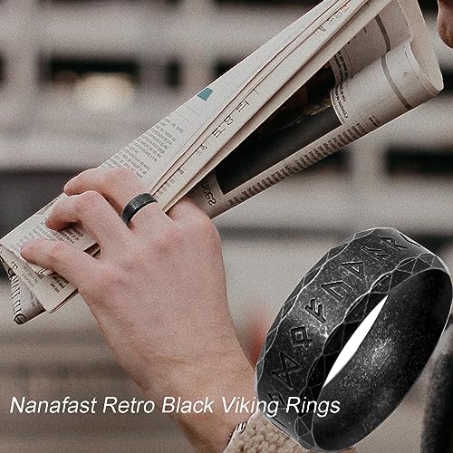 Nanafast Viking Rings for Men, Women Silver/Black/Vintage Stainless Steel Norse Rings for men, Runes Viking Ring Bands for Men-8MMretroblack-9 - Image 5