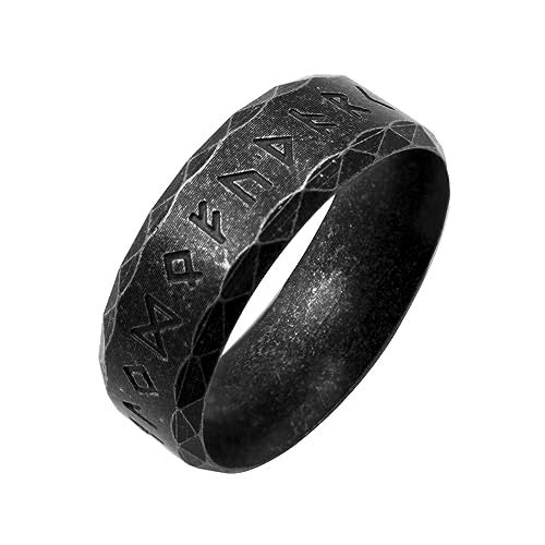 Nanafast Viking Rings for Men, Women Silver/Black/Vintage Stainless Steel Norse Rings for men, Runes Viking Ring Bands for Men-8MMretroblack-9 - Image 1