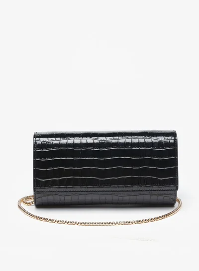 سيليست Women's Textured Clutch with Metallic Chain Strap and Snap Button Closure