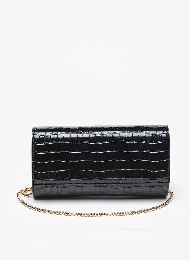 سيليست Women's Textured Clutch with Metallic Chain Strap and Snap Button Closure