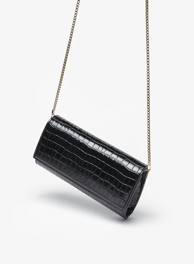 سيليست Women's Textured Clutch with Metallic Chain Strap and Snap Button Closure