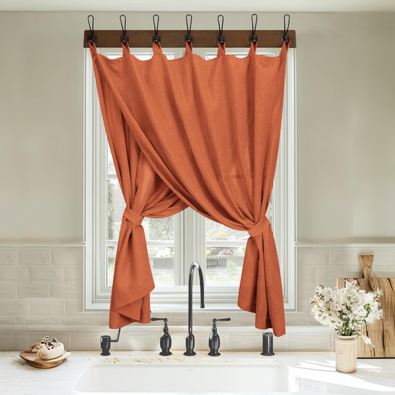KOUFALL Fall Kitchen Curtains Farmhouse Sheer Linen Short Curtains for Bathroom Window Burnt Orange 45 Inch Length - Image 3