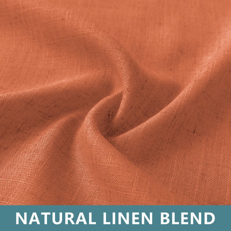 KOUFALL Fall Kitchen Curtains Farmhouse Sheer Linen Short Curtains for Bathroom Window Burnt Orange 45 Inch Length - Image 4