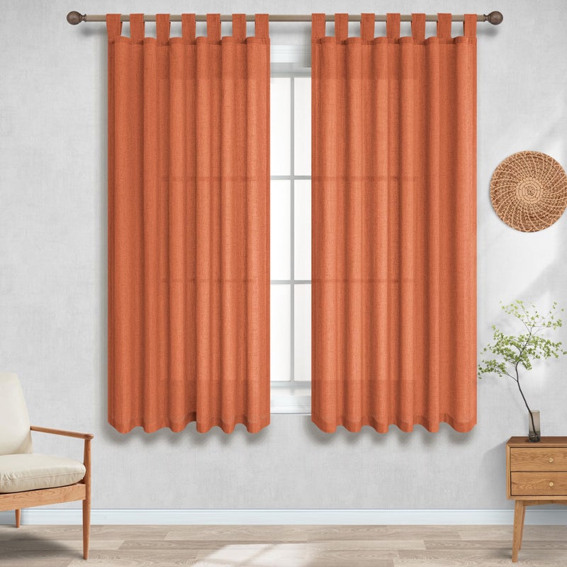 KOUFALL Fall Kitchen Curtains Farmhouse Sheer Linen Short Curtains for Bathroom Window Burnt Orange 45 Inch Length - Image 2