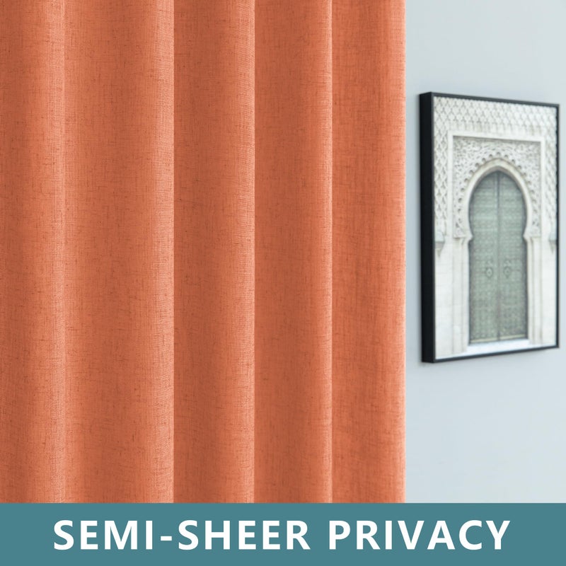 KOUFALL Fall Kitchen Curtains Farmhouse Sheer Linen Short Curtains for Bathroom Window Burnt Orange 45 Inch Length - Image 5