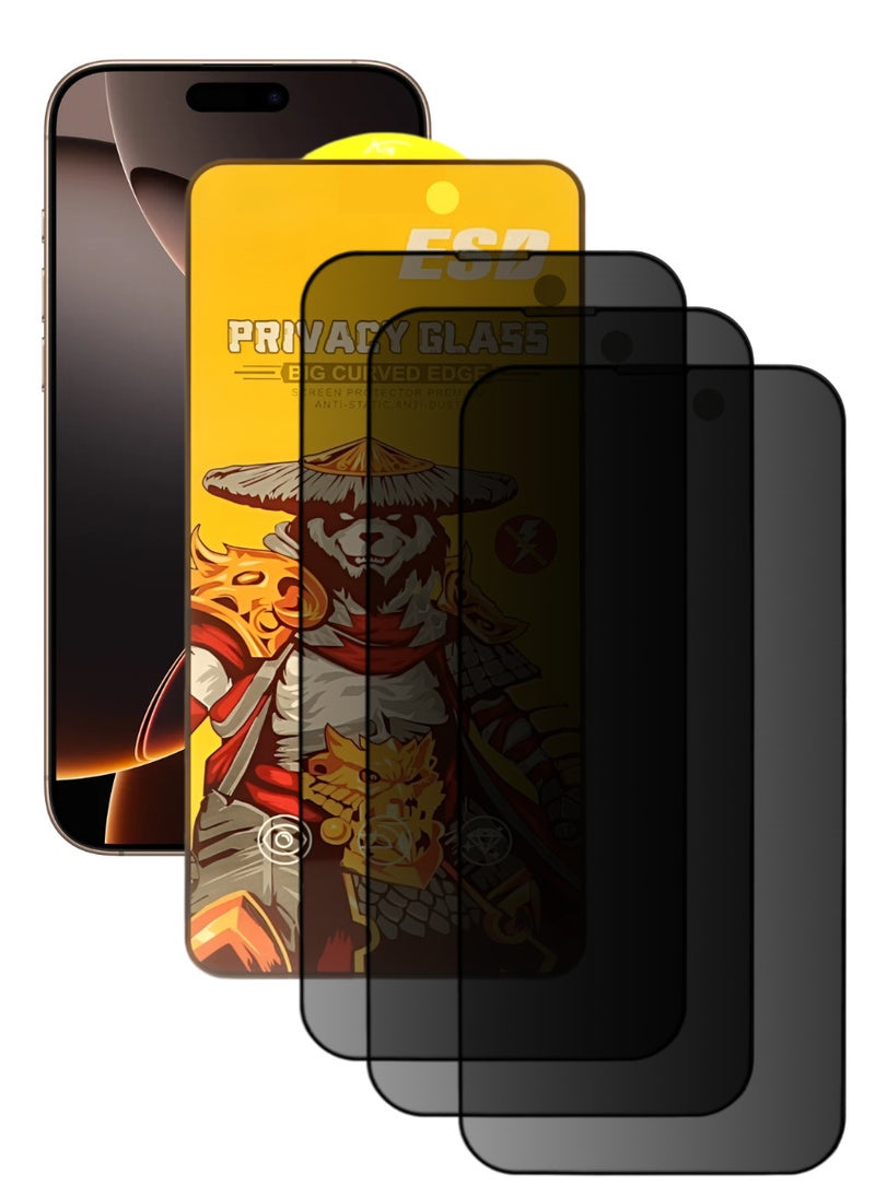 ESD 3 Pieces Tempered Dustproof Privacy Glass Screen Protector Compatible For iPhone 16 Pro - Image 1