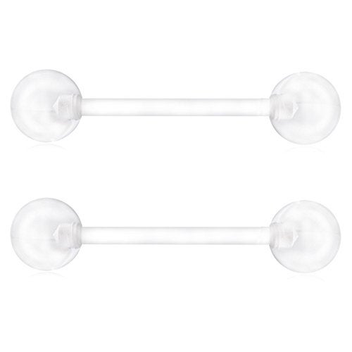 Ruifan 14G 16mm Clear Flexible Acrylic Nipple Tongue Barbell Ring Body Piercing Jewelry Retainer 2PCS - Image 1