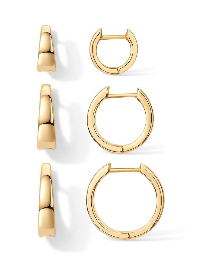 بافوا طقم أقراط دائرية صغيرة من الفضة الإسترلينية المطلية بالذهب الأصفر عيار 18 قيراطًا من PAVOI مكون من 4 أزواج | مجموعة أقراط دائرية سميكة للنساء مقاس 12 مم و16 مم و20 مم - Image 1