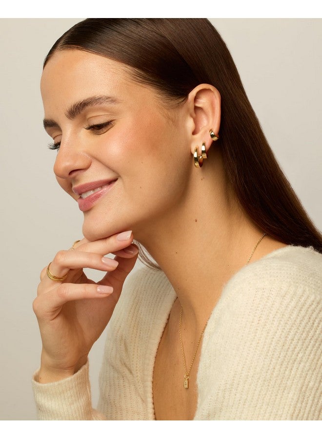 بافوا طقم أقراط دائرية صغيرة من الفضة الإسترلينية المطلية بالذهب الأصفر عيار 18 قيراطًا من PAVOI مكون من 4 أزواج | مجموعة أقراط دائرية سميكة للنساء مقاس 12 مم و16 مم و20 مم - Image 4