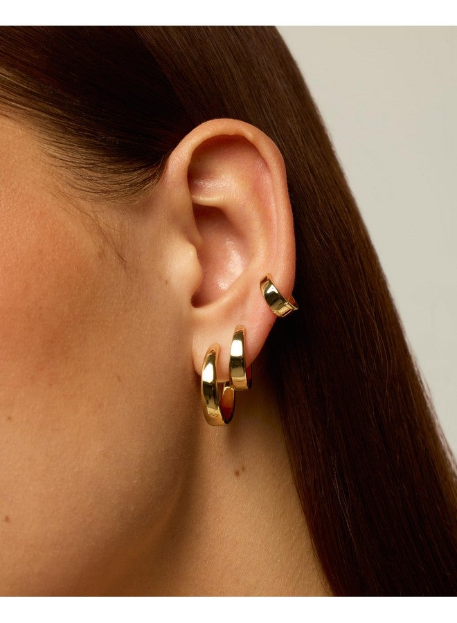 بافوا طقم أقراط دائرية صغيرة من الفضة الإسترلينية المطلية بالذهب الأصفر عيار 18 قيراطًا من PAVOI مكون من 4 أزواج | مجموعة أقراط دائرية سميكة للنساء مقاس 12 مم و16 مم و20 مم - Image 2