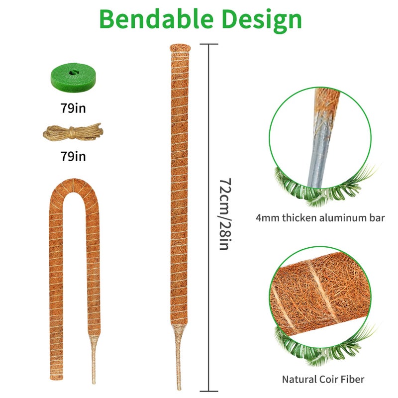 Dimpoo 2 Pack 28 Inch Moss Pole Monstera Plant Support, Coir Moss Poles for Climbing Indoor Plants, Bendable Plant Stake Trellis for Potted Plant, Pothos, Philodendron - Image 2