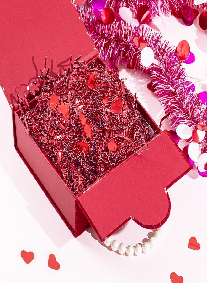 Jocomoni 1LB Valentine's Day Crinkle Cut Paper Shred Filler, Metallic Red Crinkle Cut Paper with Heart Confetti Shredded Paper Filler Raffia Paper for Gift Wrapping Craft DIY Packaging Filling Party - Image 4