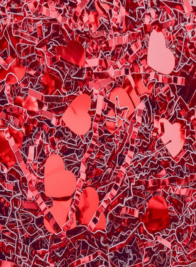 Jocomoni 1LB Valentine's Day Crinkle Cut Paper Shred Filler, Metallic Red Crinkle Cut Paper with Heart Confetti Shredded Paper Filler Raffia Paper for Gift Wrapping Craft DIY Packaging Filling Party - Image 1