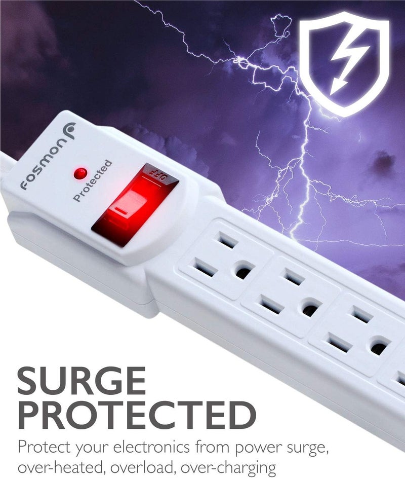 Fosmon 4 Outlet Small Surge Protector Power Strip - 3Ft Short Power Strip with Short Extension Cord & Flat Plug, 1875W, 490 Joules 4 Multi Plug Wall Mountable 3 Foot For Home Office Dorm, ETL Listed - Image 3